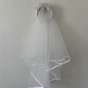 White Bridal Veil with Pearl Bride Headband